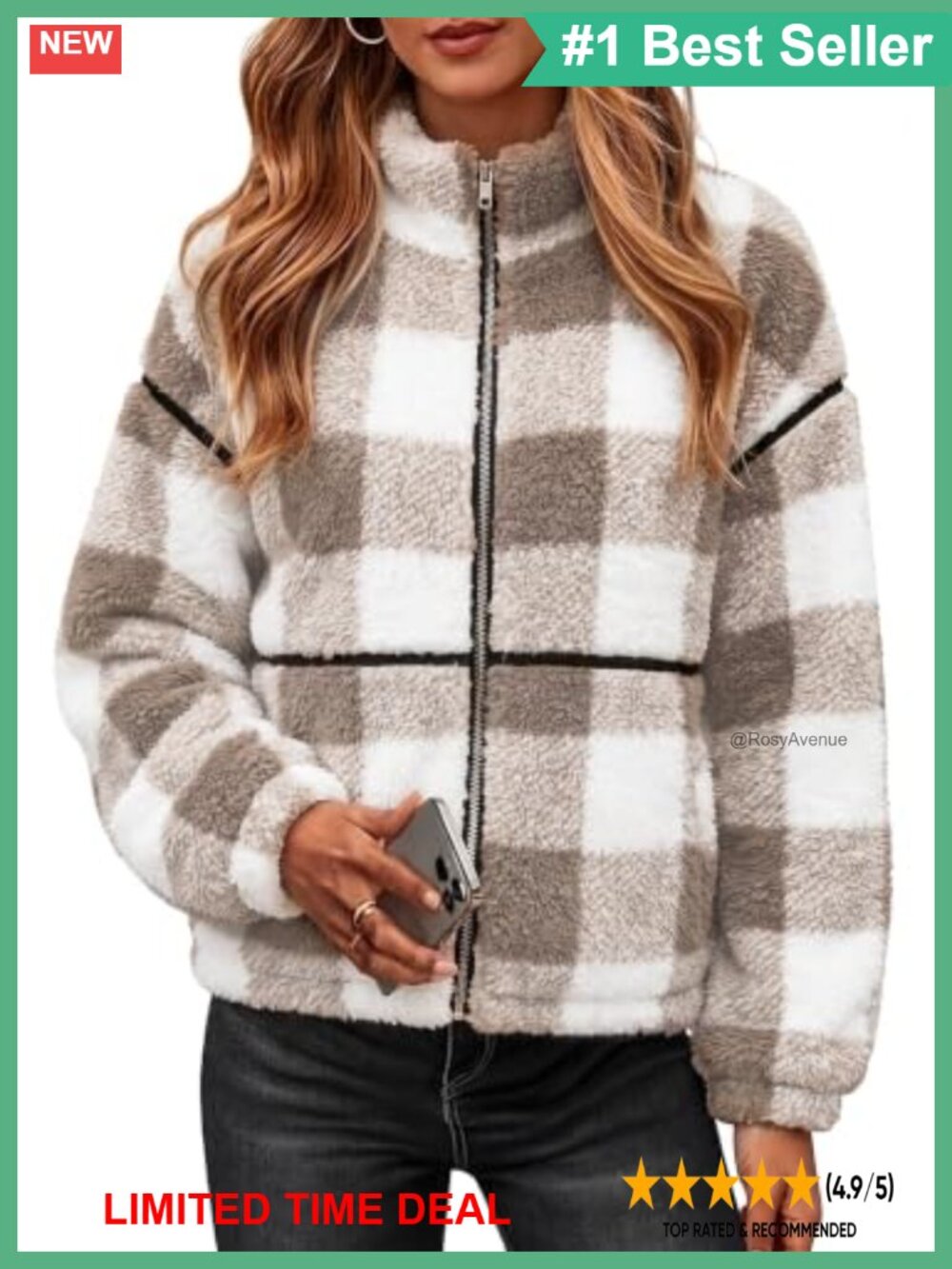 Sherpa Fleece Zip Up Winter Jacket Stand Collar Oversized Womens